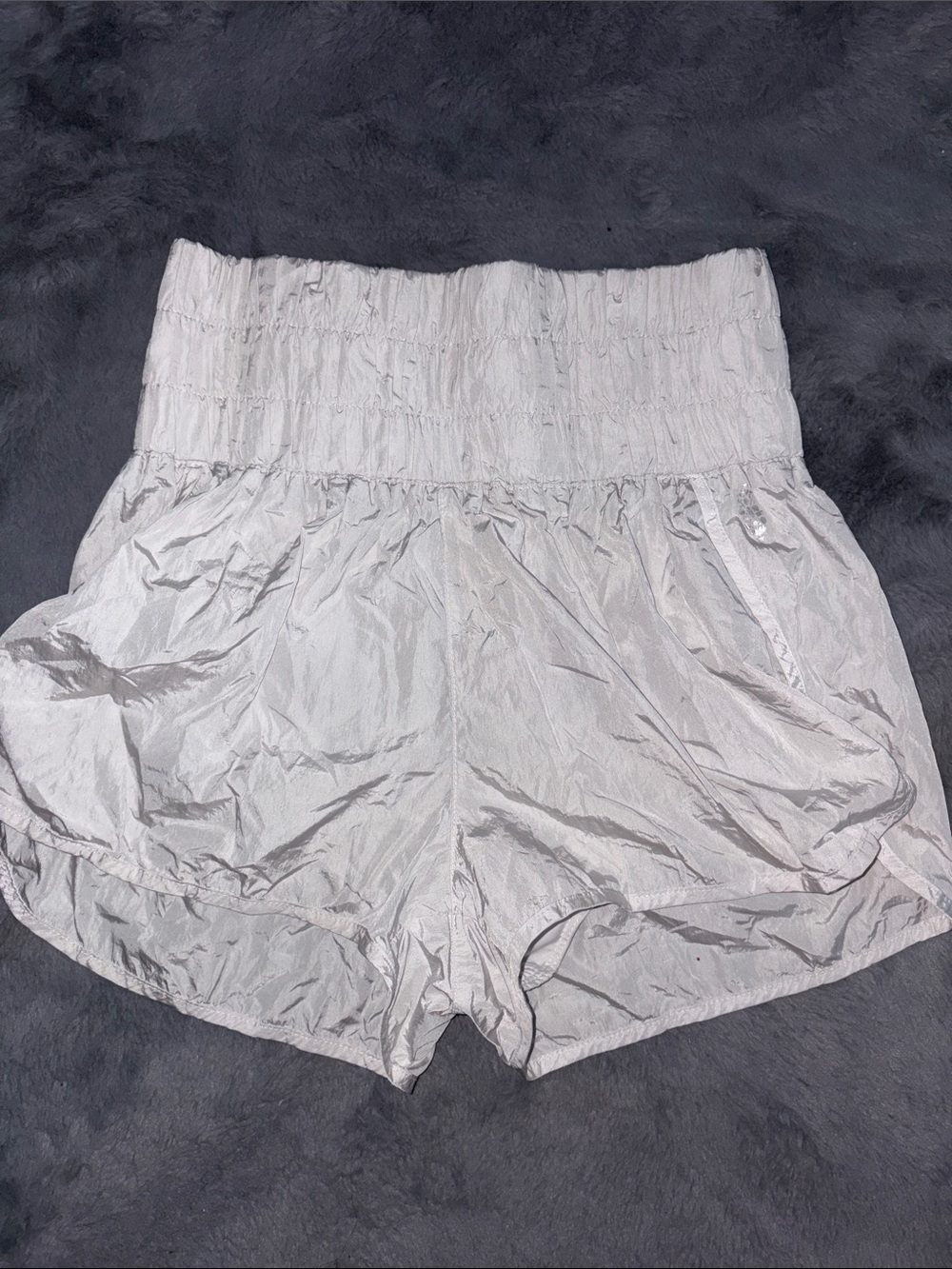 Free People High-Waist White Ruched Waist Shorts